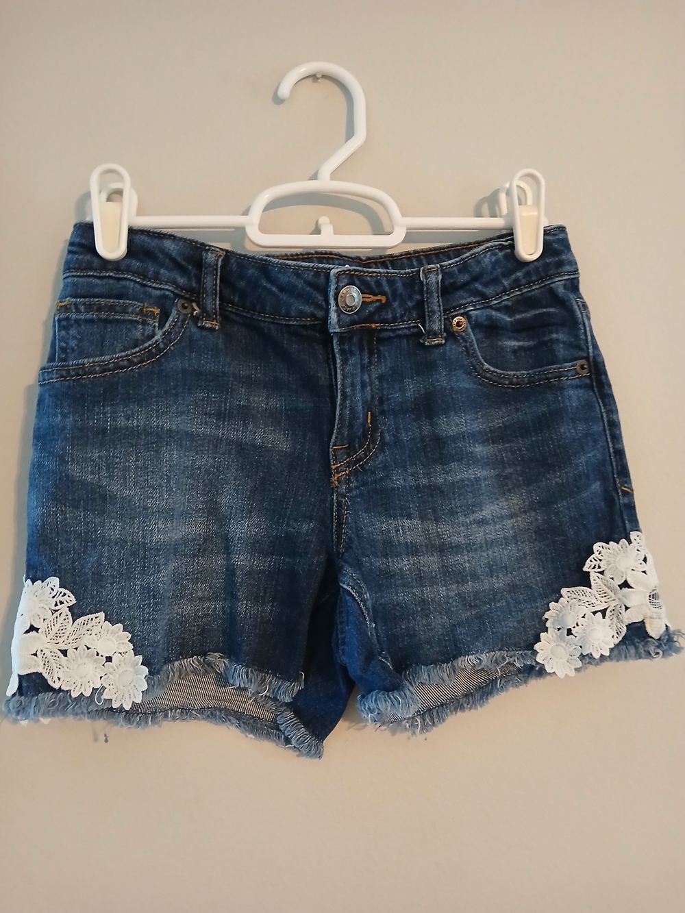 Cat & Jack Dark Blue Denim Shorts with White Lace Appliqué